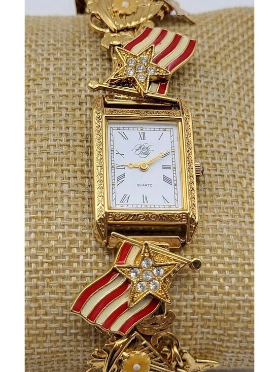 Kirks Folly 4th of July Patriotic Goldtone Charm Bracelet Wristwatch Watch VTG main image 7